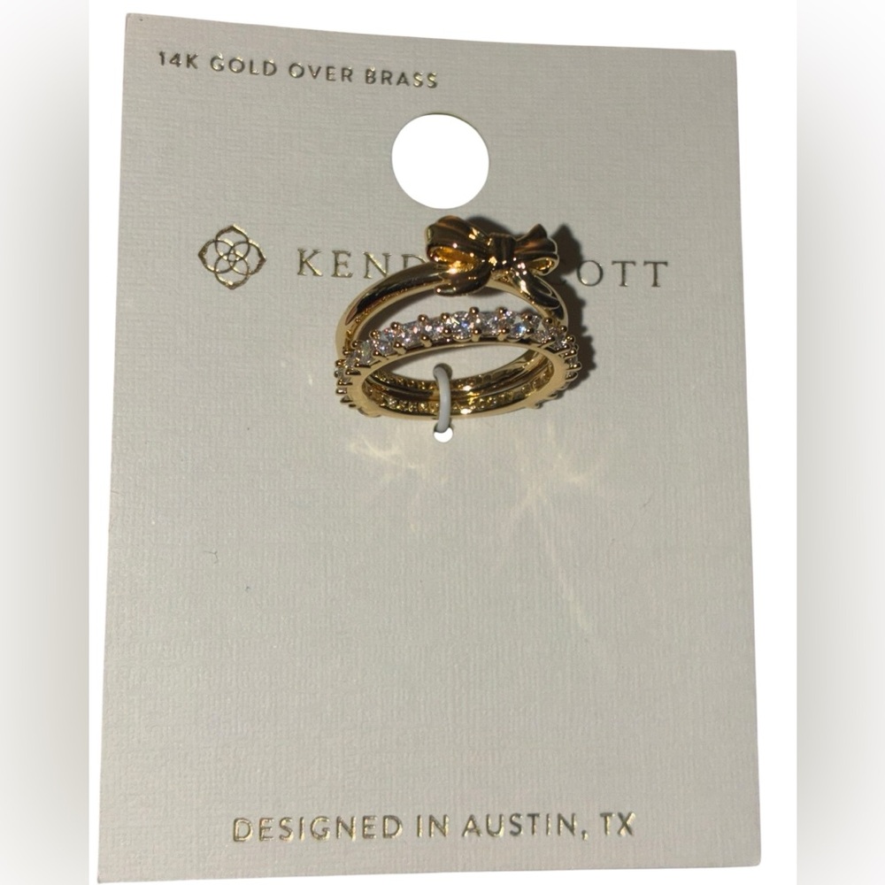 KENDRA SCOTT 14k Gold Stackable Double Bow Ring Cubic Zirconia Band Sz 7 NEW NWT - Picture 6 of 8